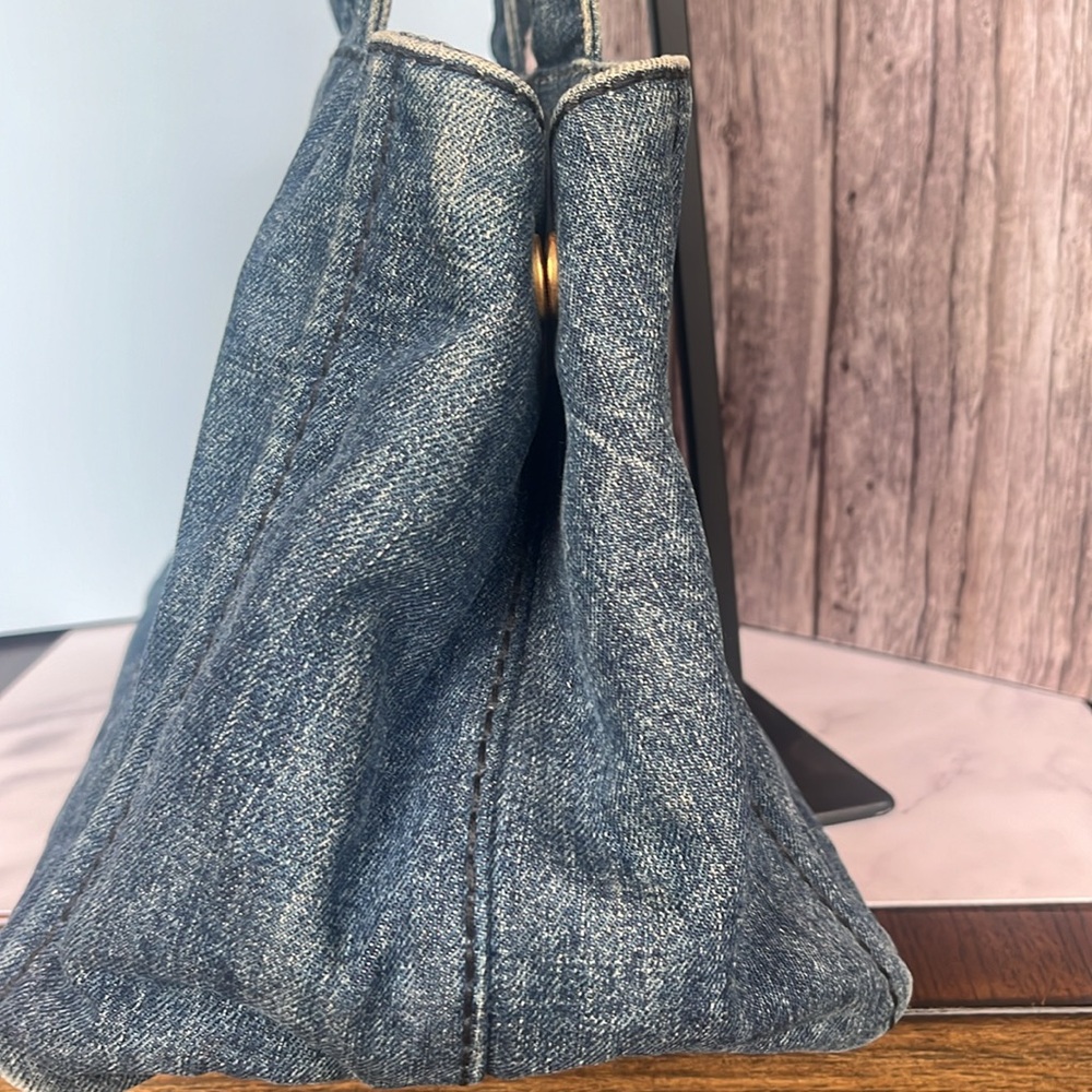 Prada Denim Tote Bag | Authentic | Classic Logo Shopper - Picture 4 of 11